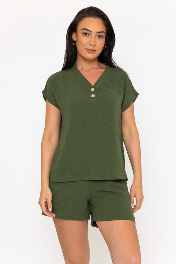 carraig donn Khaki Cap Sleeve Crinkle Top