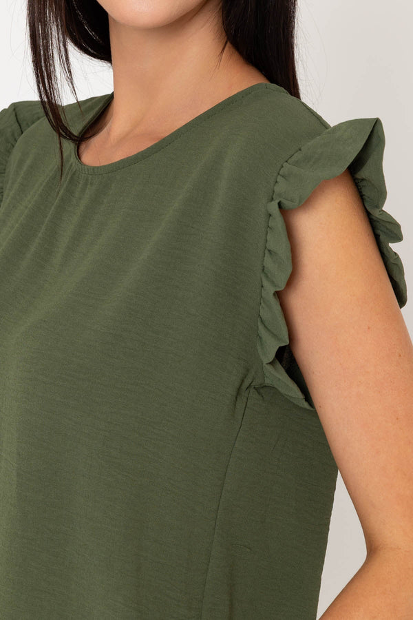 Carraig Donn Khaki Frill Short Sleeve Top