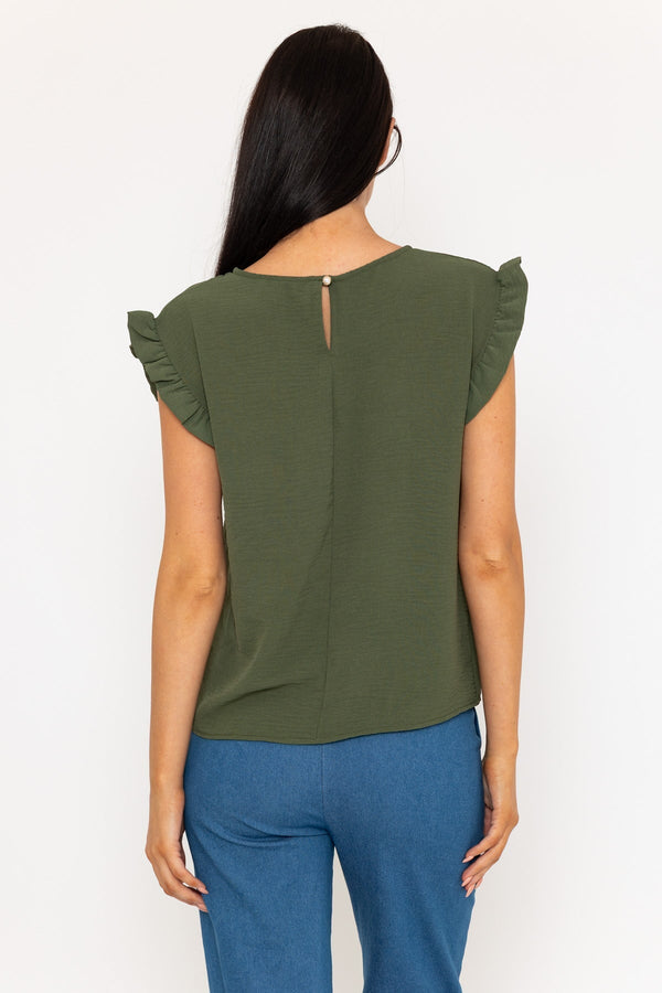 Carraig Donn Khaki Frill Short Sleeve Top