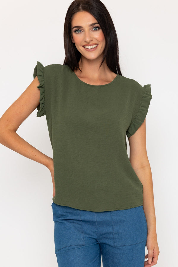 carraig donn Khaki Frill Short Sleeve Top
