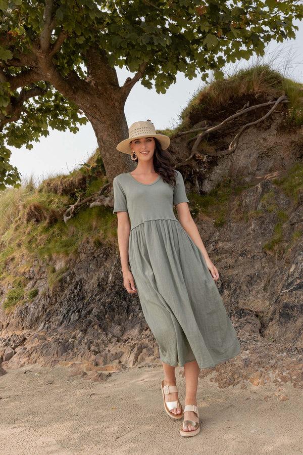 Carraig Donn Khaki Jersey Top Midi Dress