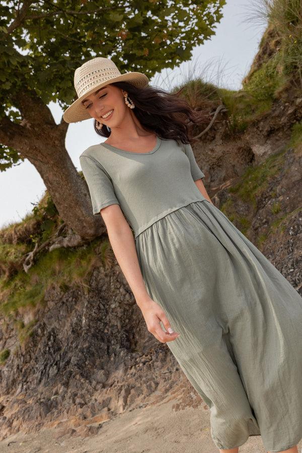 Carraig Donn Khaki Jersey Top Midi Dress