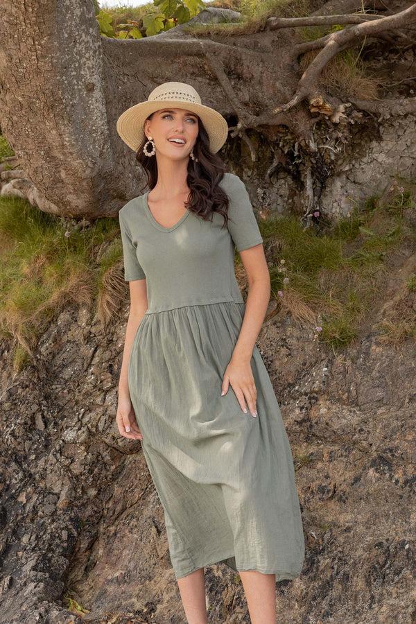 carraig donn Khaki Jersey Top Midi Dress