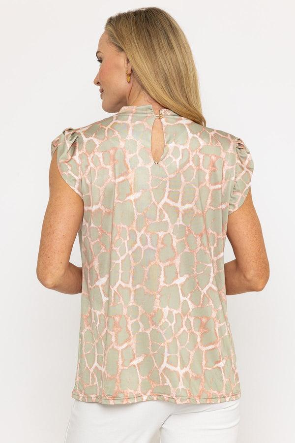 Carraig Donn Khaki Leopard Print Round Neck Top