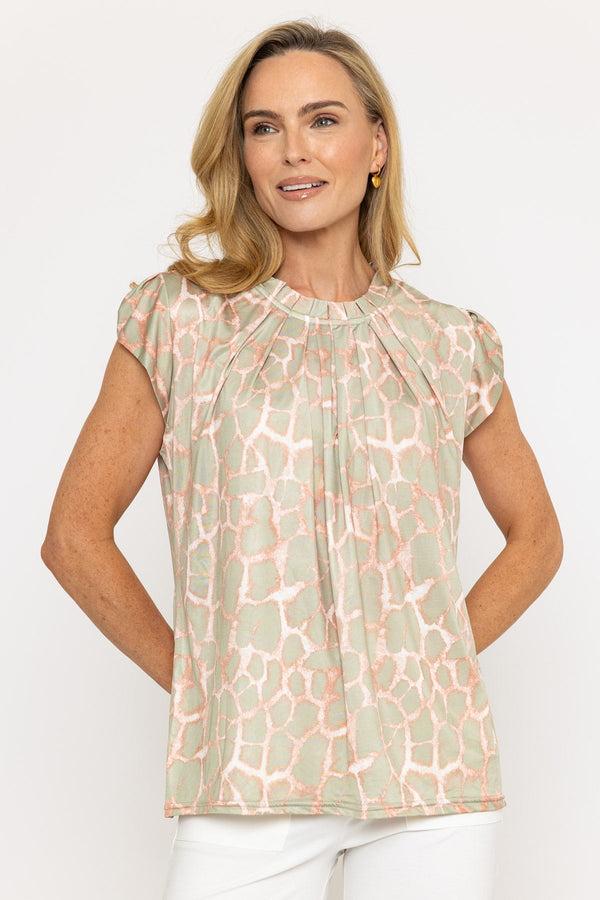 carraig donn Khaki Leopard Print Round Neck Top