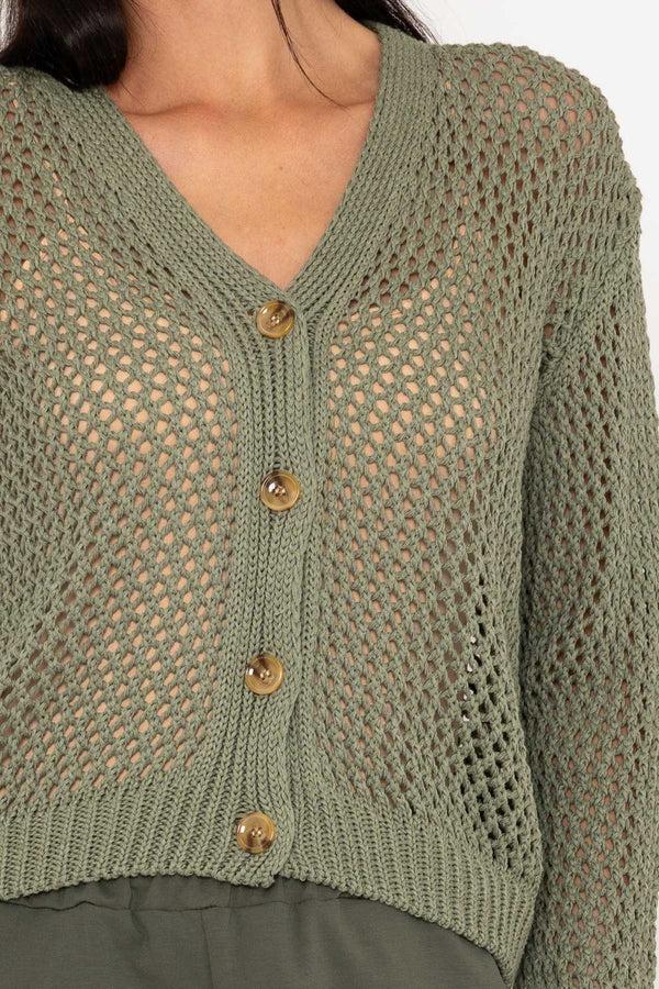 Carraig Donn Khaki Open Weave Cardigan