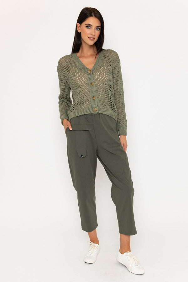 Carraig Donn Khaki Open Weave Cardigan