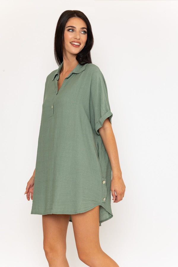 Carraig Donn Khaki Viscose Blend Tunic Mini Dress