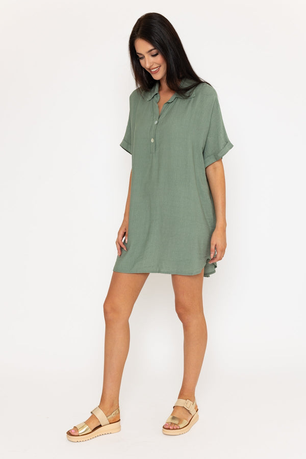 Carraig Donn Khaki Viscose Blend Tunic Mini Dress