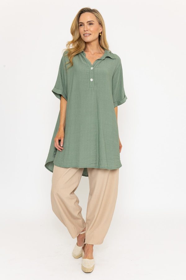 Carraig Donn Khaki Viscose Blend Tunic Mini Dress