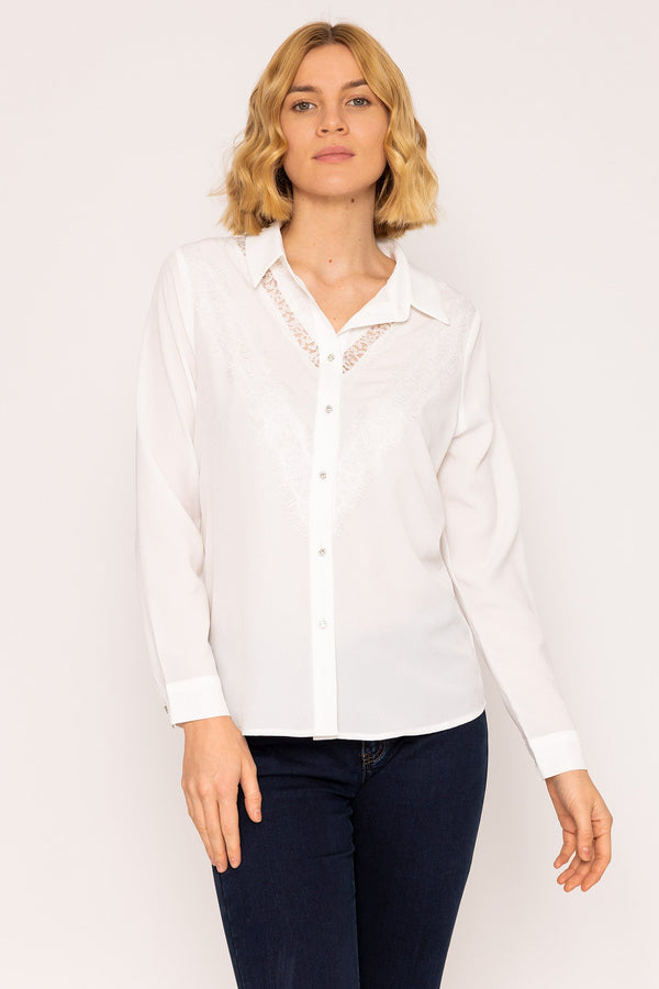 Carraig Donn Lace Trim Blouse In Ivory