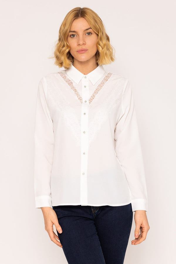 Carraig Donn Lace Trim Blouse In Ivory