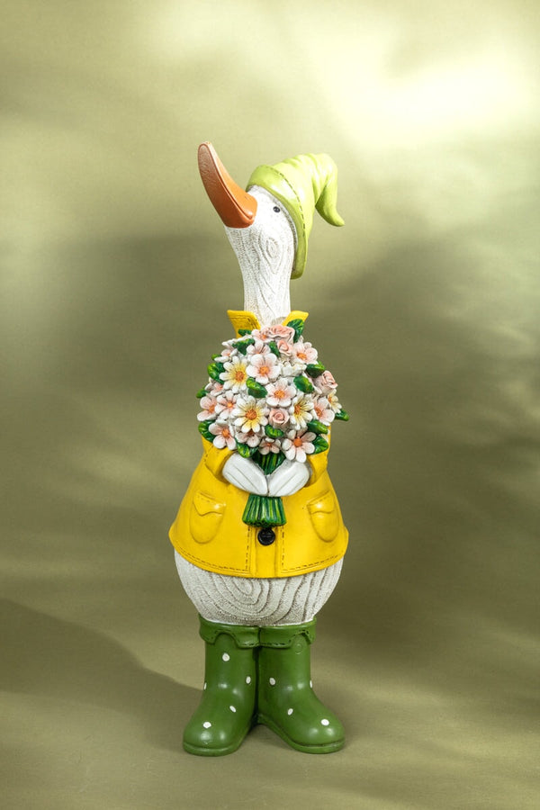 carraig donn Large Duck Holding Bouquet of Flowers