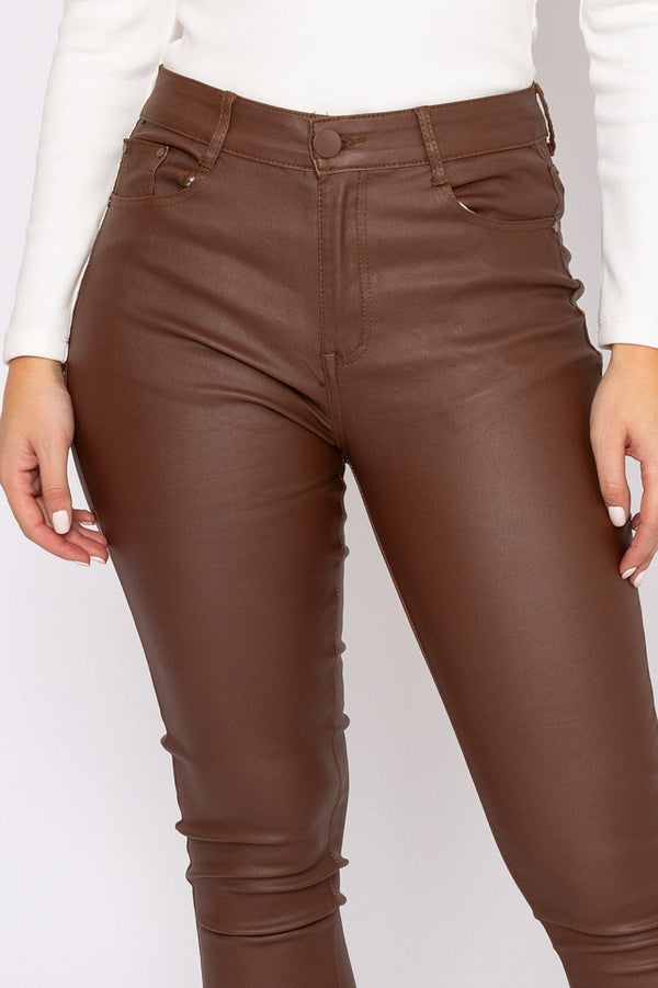 Carraig Donn Leather Look Jeans In Brown