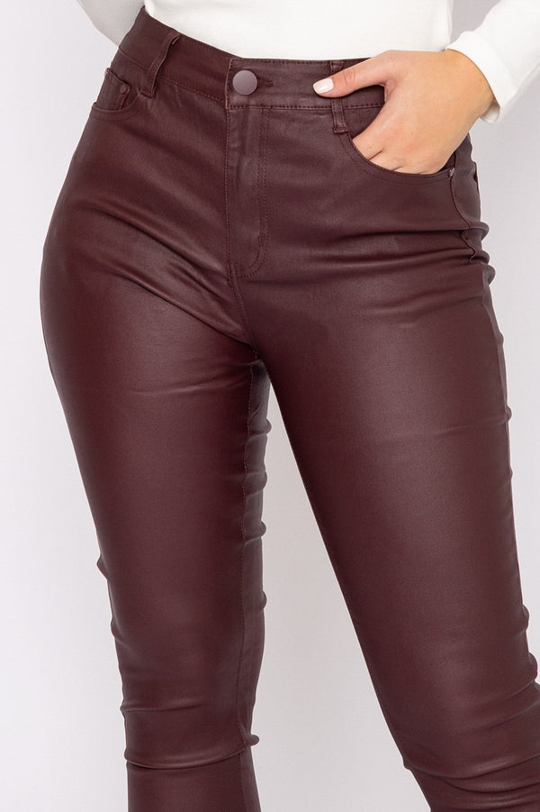 Carraig Donn Leather Look Jeans In Burgundy