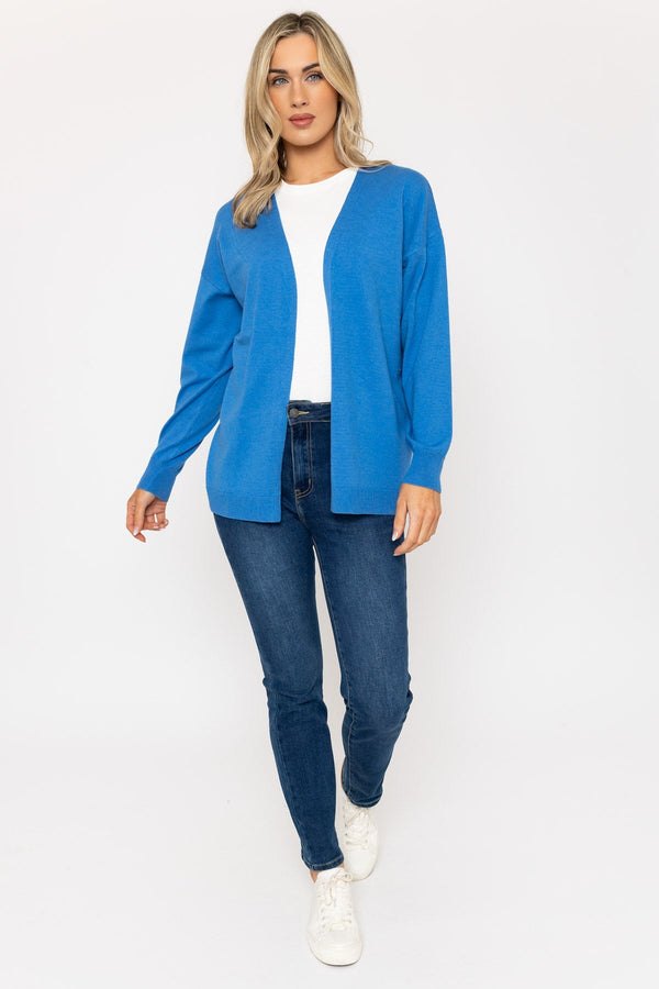 Carraig Donn Long Line Cardigan In Denim Blue
