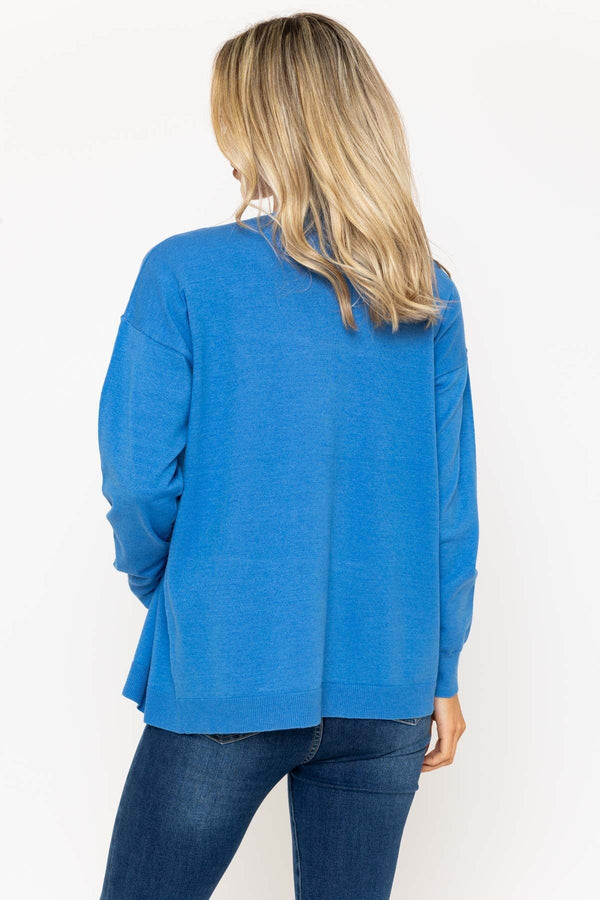 Carraig Donn Long Line Cardigan In Denim Blue