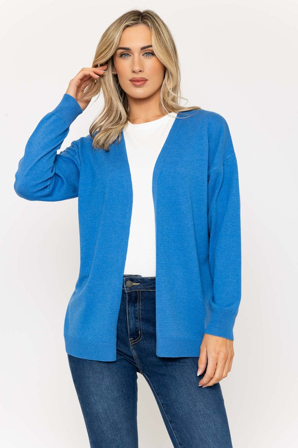 carraig donn Long Line Cardigan in Denim Blue