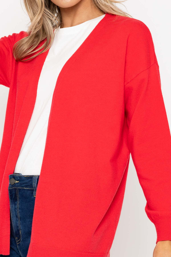 Carraig Donn Long Line Cardigan In Raspberry Pink