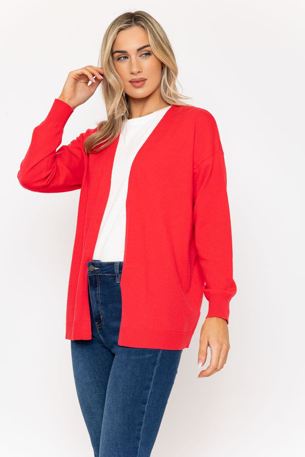 Carraig Donn Long Line Cardigan In Raspberry Pink