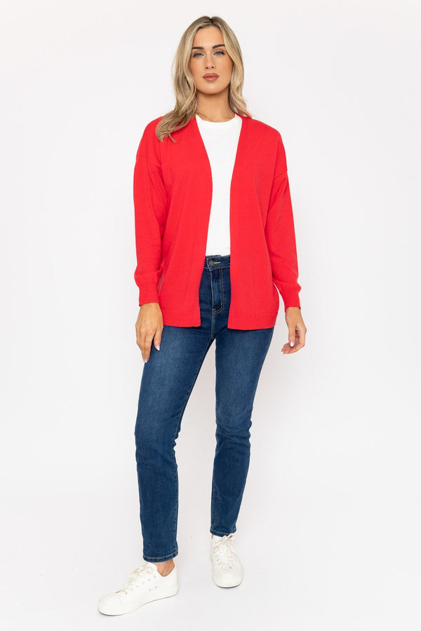 carraig donn Long Line Cardigan in Raspberry Pink