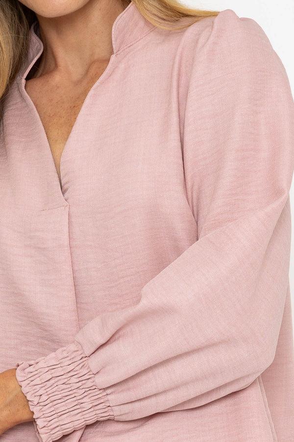Carraig Donn Long Sleeve Collarless Top In Pink