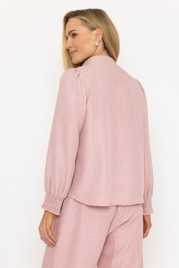 Carraig Donn Long Sleeve Collarless Top In Pink