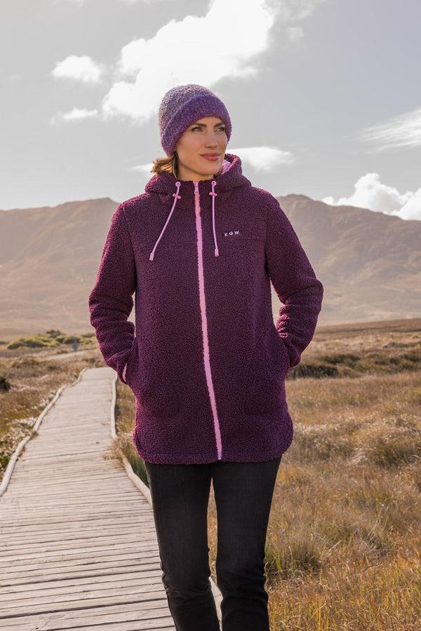 Carraig Donn Longline Teddy Fleece In Burgundy