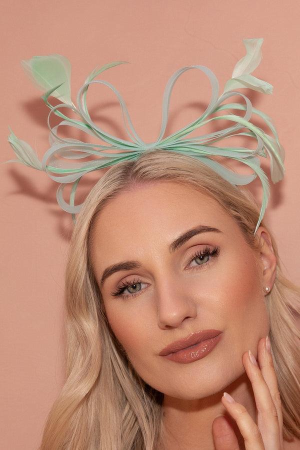 Carraig Donn Mint Green Bow & Feather Fascinator
