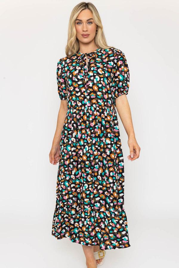 Carraig Donn Multi Print Midi Dress With Tie Neck