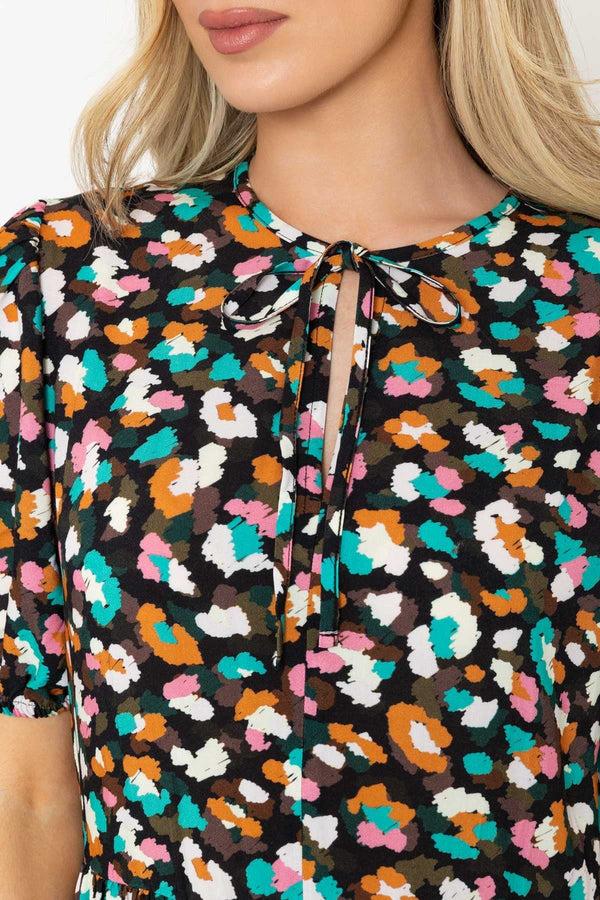 Carraig Donn Multi Print Midi Dress With Tie Neck