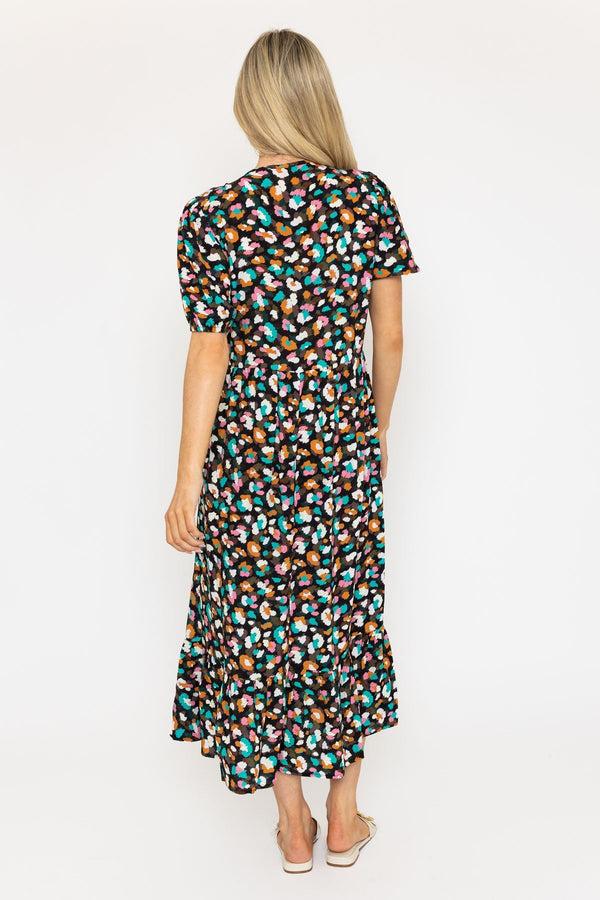 Carraig Donn Multi Print Midi Dress With Tie Neck