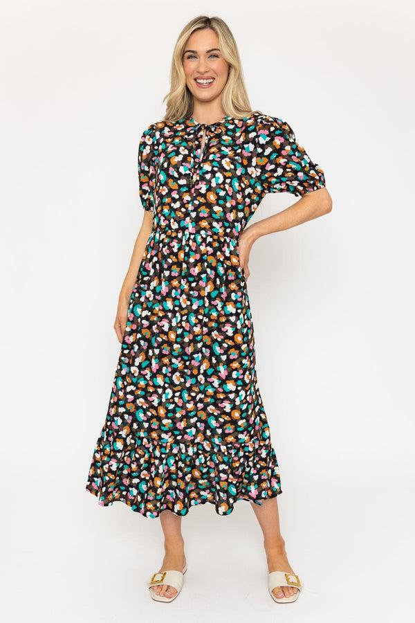 carraig donn Multi Print Midi Dress with Tie Neck