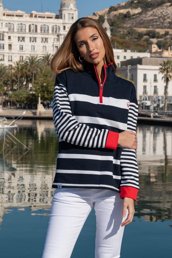 carraig donn Multi Stripe Navy & White Sweatshirt