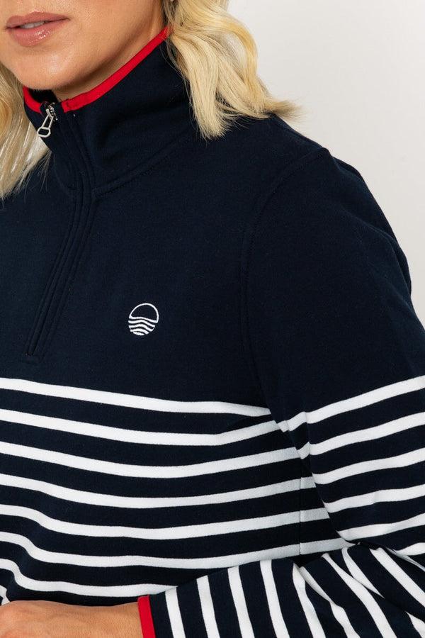 Carraig Donn Navy 1/2 Zip Stripe Sweatshirt