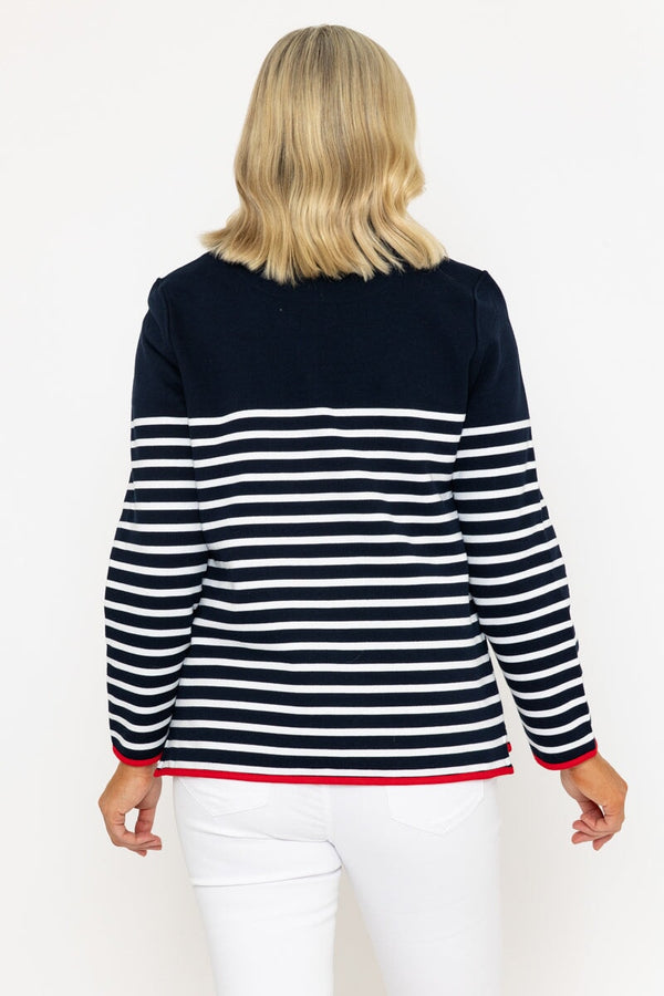Carraig Donn Navy 1/2 Zip Stripe Sweatshirt