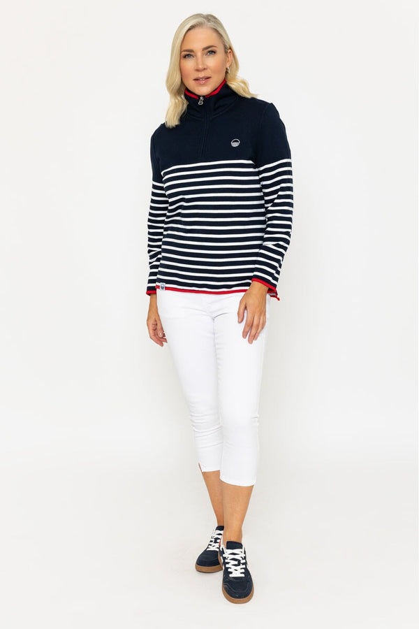 Carraig Donn Navy 1/2 Zip Stripe Sweatshirt