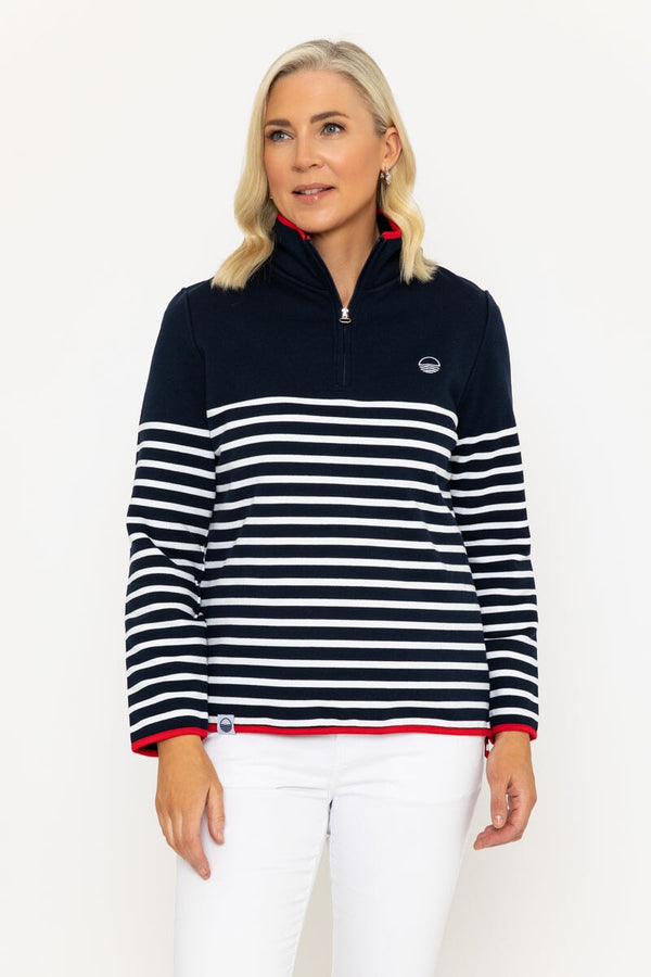 carraig donn Navy 1/2 Zip Stripe Sweatshirt