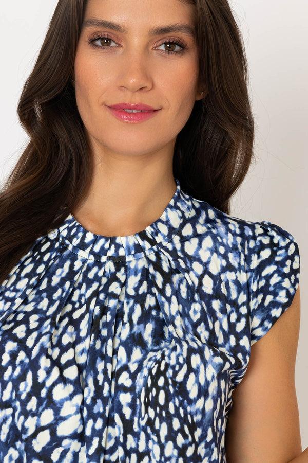 Carraig Donn Navy Animal Print Round Neck Top