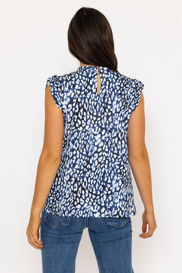 Carraig Donn Navy Animal Print Round Neck Top