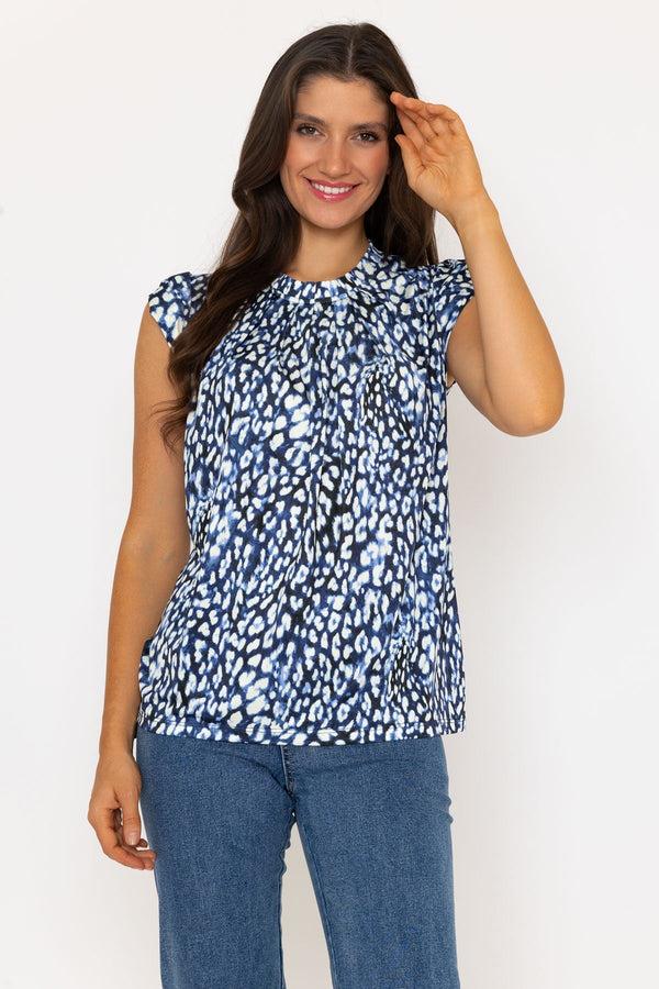 Carraig Donn Navy Animal Print Round Neck Top