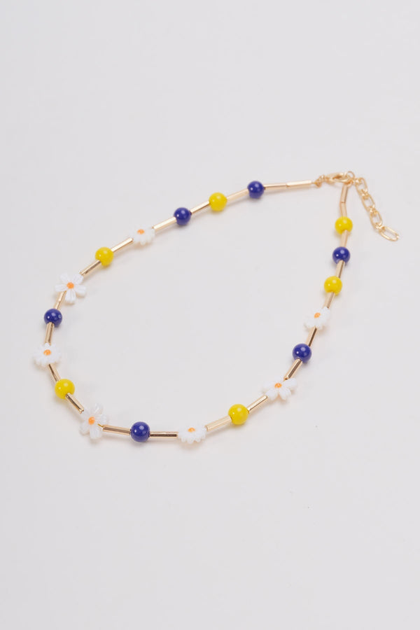 carraig donn Navy Beaded Flower Necklace