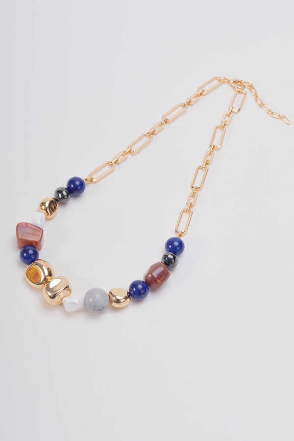 carraig donn Navy Beaded Gold Link Necklace