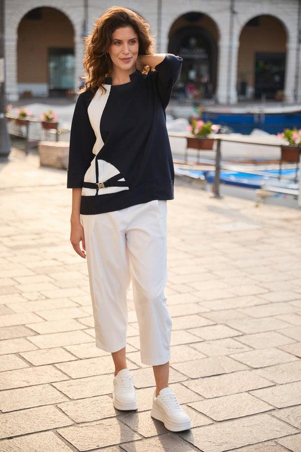 Carraig Donn Navy Buckle Colour Block Top