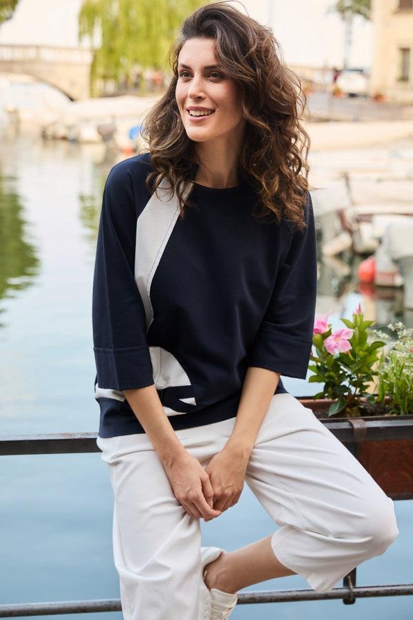 Carraig Donn Navy Buckle Colour Block Top