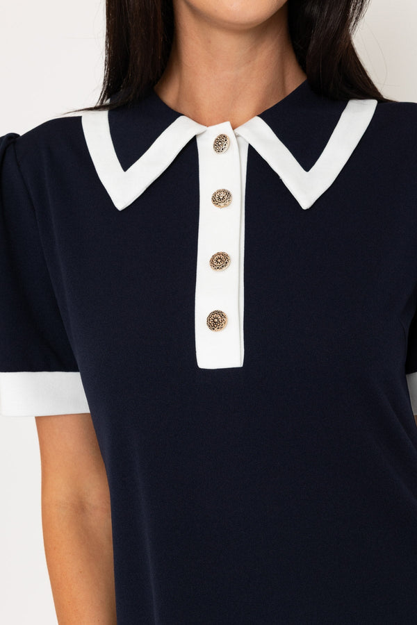 Carraig Donn Navy Contrast Collar Mini Dress