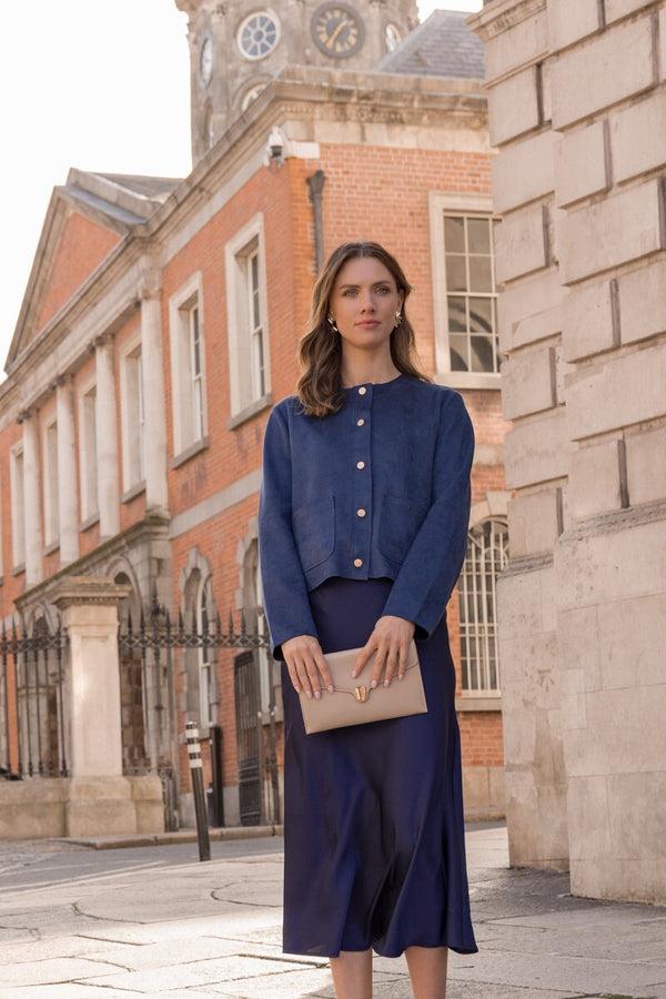 Carraig Donn Navy Cropped Suedette Jacket
