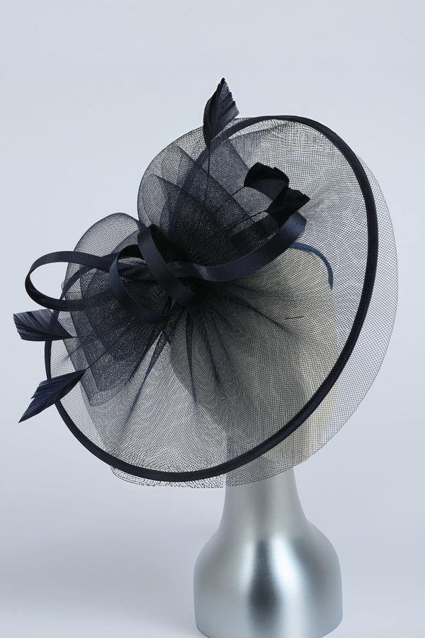 carraig donn Navy Feather & Bow Fascinator