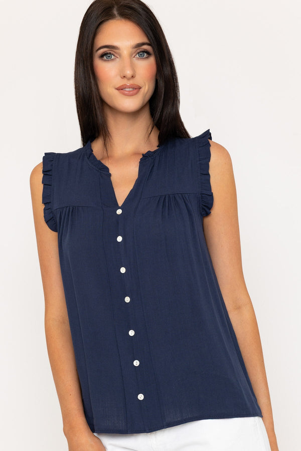 carraig donn Navy Frill Viscose Sleeveless Blouse