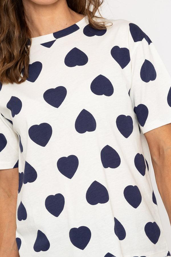 Carraig Donn Navy Heart Print Short Sleeve T-Shirt